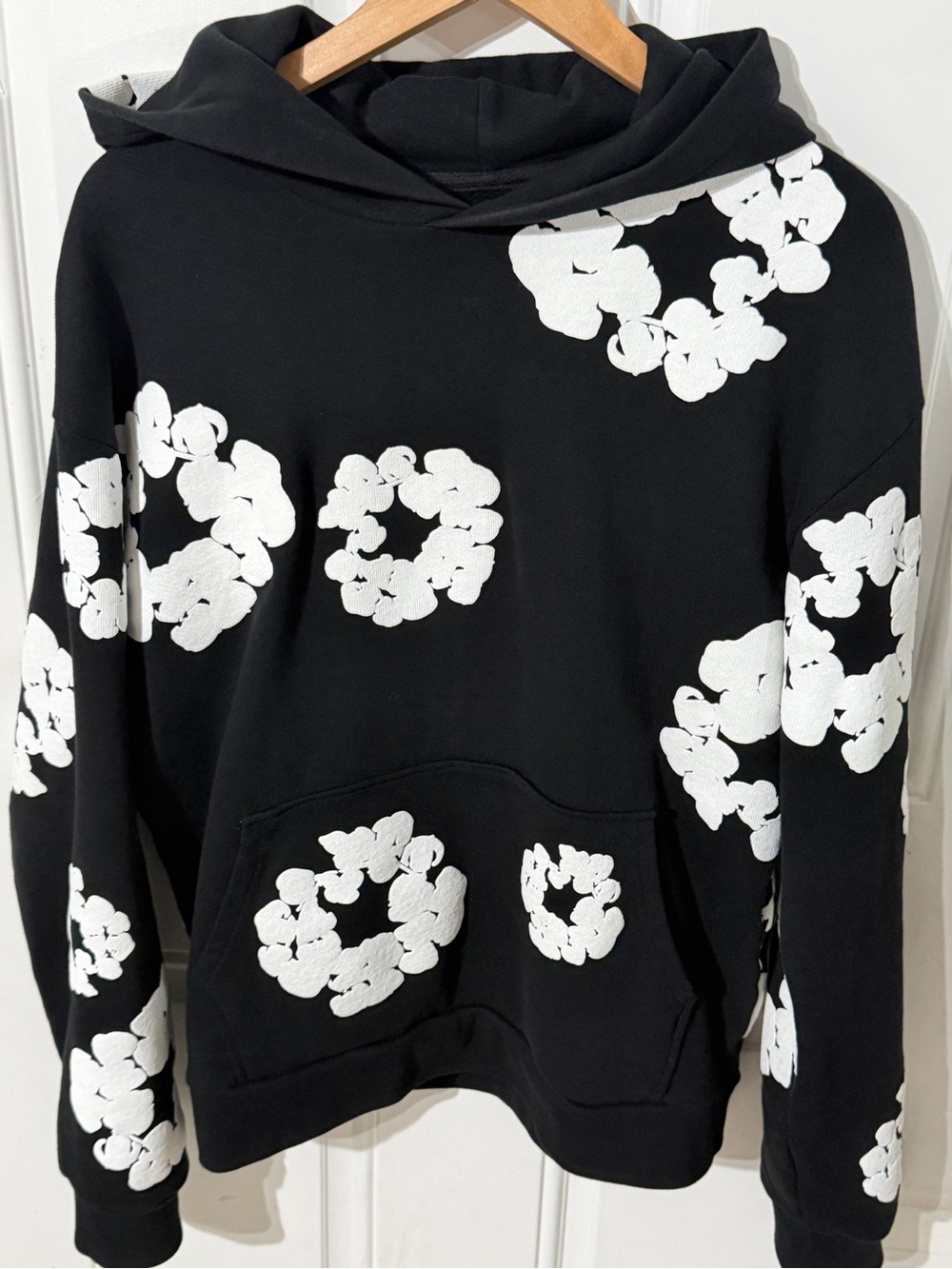 Men's Black Cowl Neck Sweater with White Floral Print